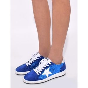 GOLDEN GOOSE Blue Glitter and Suede Sneackers Size 38 Excellent Condition
